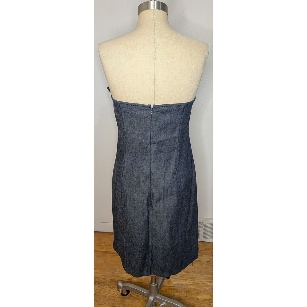 Gap Women Sz 16 Strapless Dark Wash Denim Midi Dress Stretch 100% Cotton Minimal - Picture 3 of 6